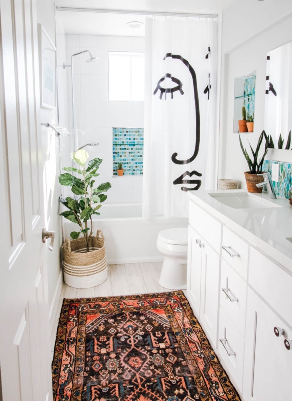 Area Rug: Boho Chic Vintage Pattern, Graphic Face Shower Curtain
