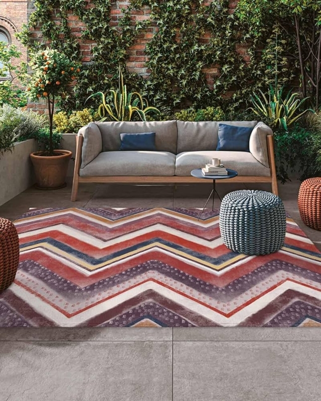Area Rug Bold Chevron Outdoor Red Vibrant Patio Decor