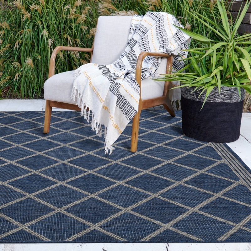 Area Rug Bold Geometric Pattern Cobalt Blue Flat Woven
