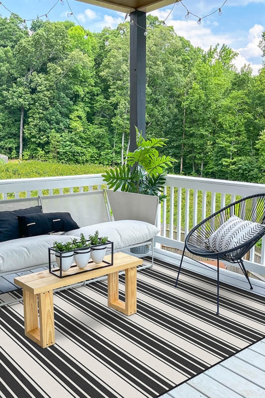 Area Rug Bold Marina Stripe High Contrast Outdoor
