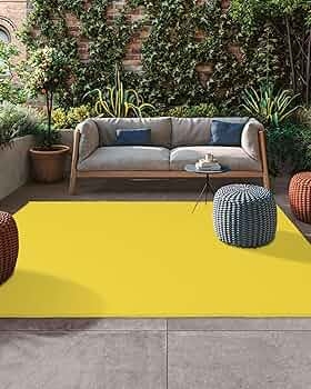 Area Rug Bold Yellow Solid Minimalist Ribbed Woven Surface