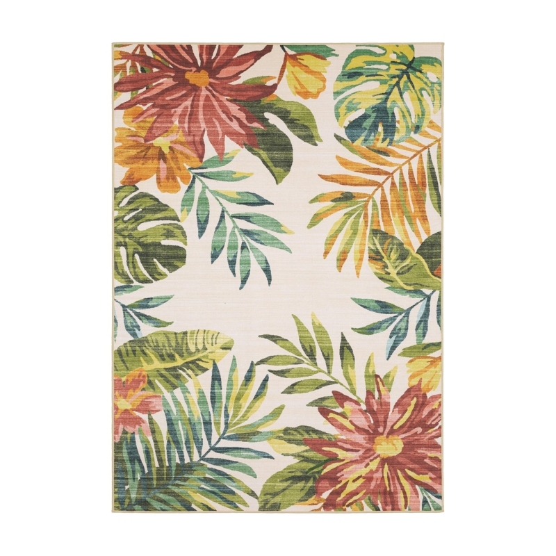 Area Rug Botanical Border Traditional Woven Texture Living Room