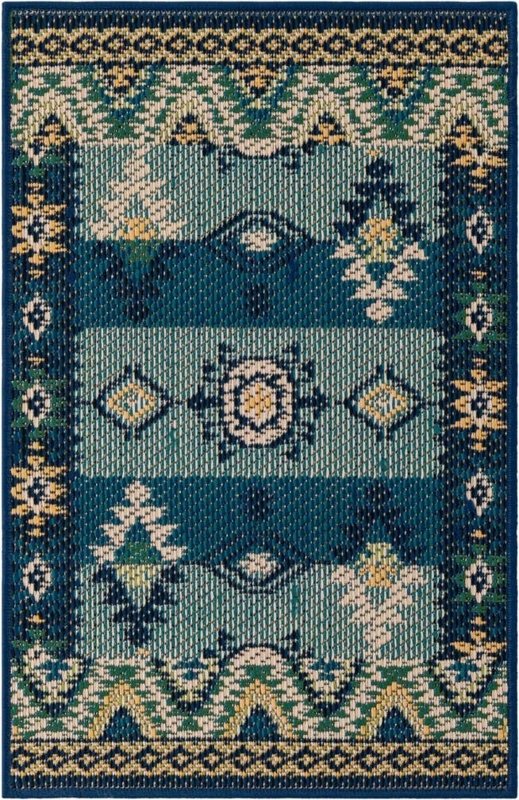 Area Rug: Botanical Leaf Indoor Outdoor Rug, Navy and Sage Palette