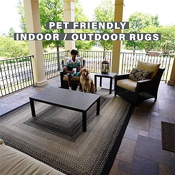 Area Rug Braided Texture Black and Tan, Rustic Primitive Decor