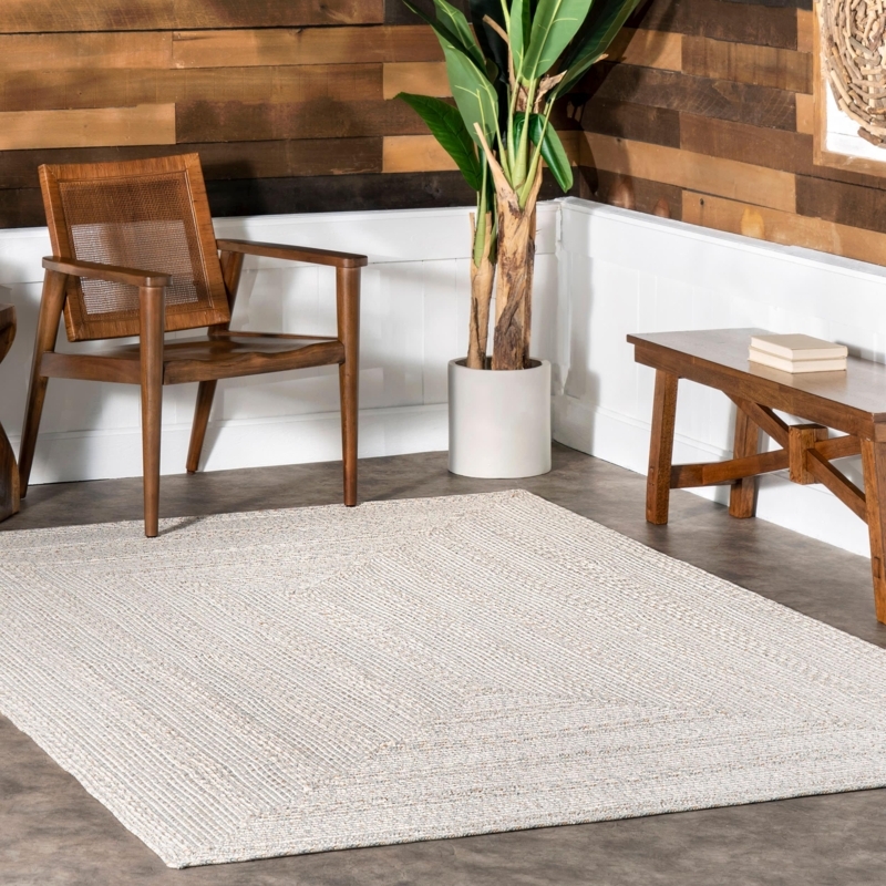 Area Rug Braided Texture Chunky Knit Diamond Pattern Indoor Outdoor