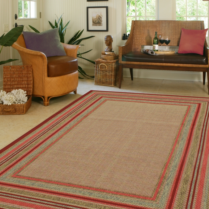 Area Rug Brick Red Geometric Trellis Bordered Mid Century Modern