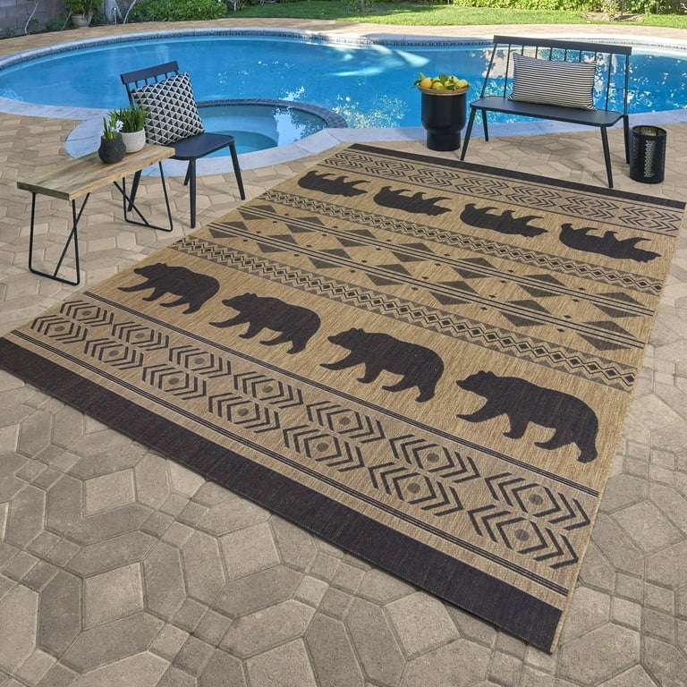 Area Rug Brown Black Oversized Leopard Print Pattern Outdoor