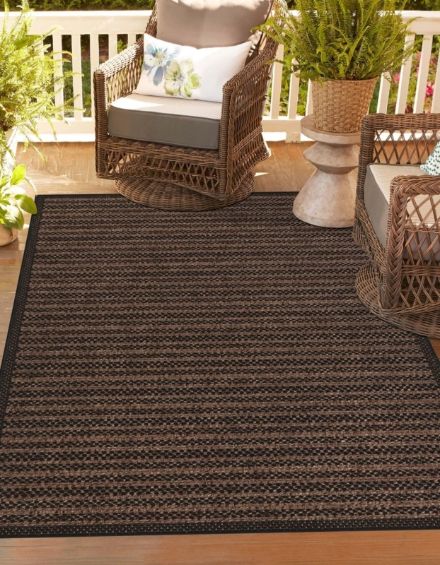 Area Rug Brown Outdoor Rug With Border Contemporary Woven Texture