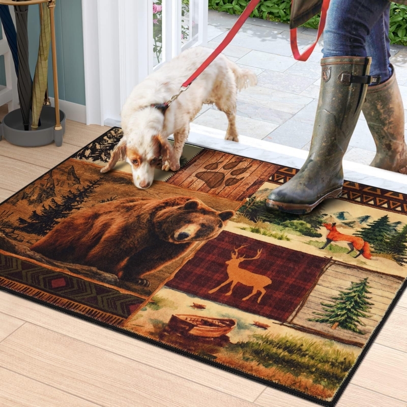 Area Rug Buffalo Plaid Border Rustic Cabin Entryway Rug