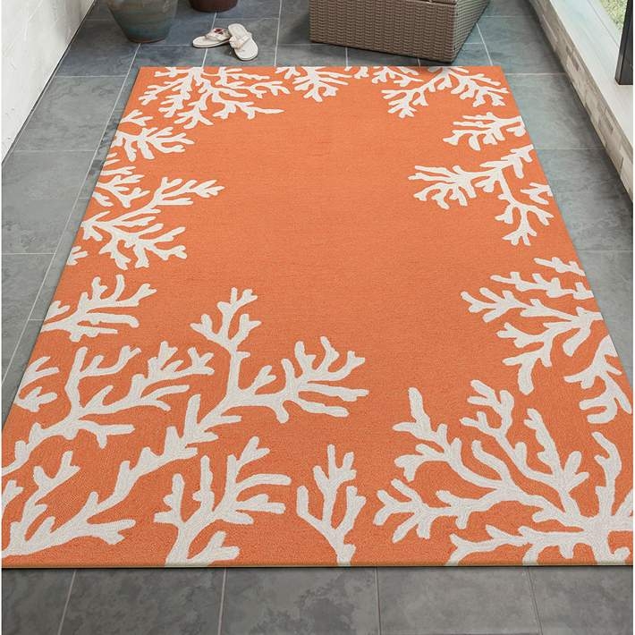Area Rug Burnt Orange Bordered Design Low Pile Woven Transitional