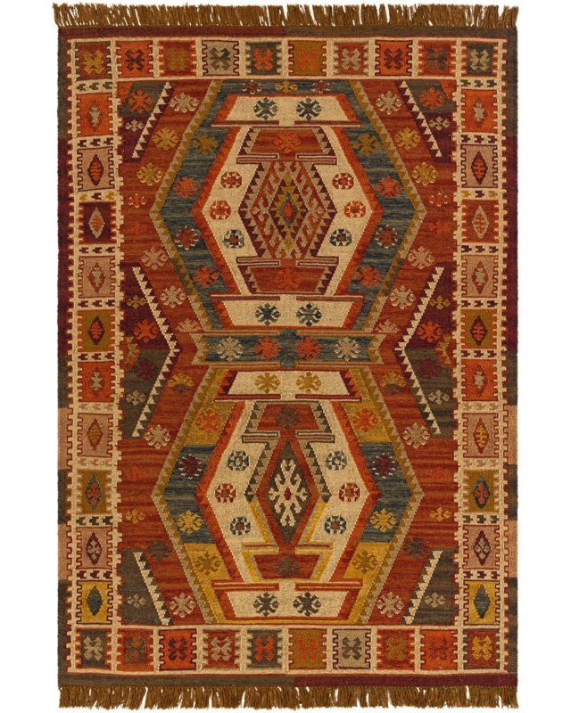 Area Rug Burnt Orange Distressed Medallion Flatweave Bohemian Traditional
