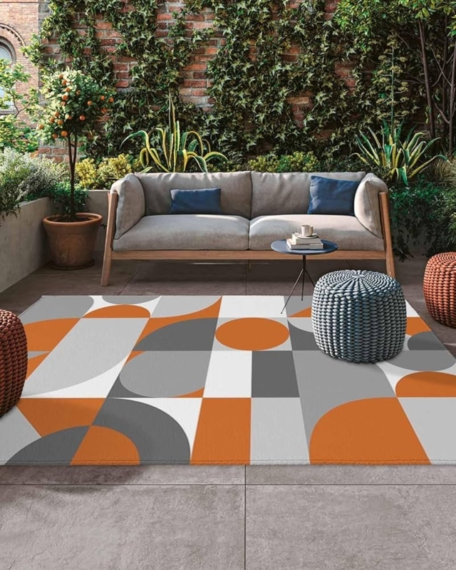 Area Rug Burnt Orange Mid Century Geometric Outdoor Patio