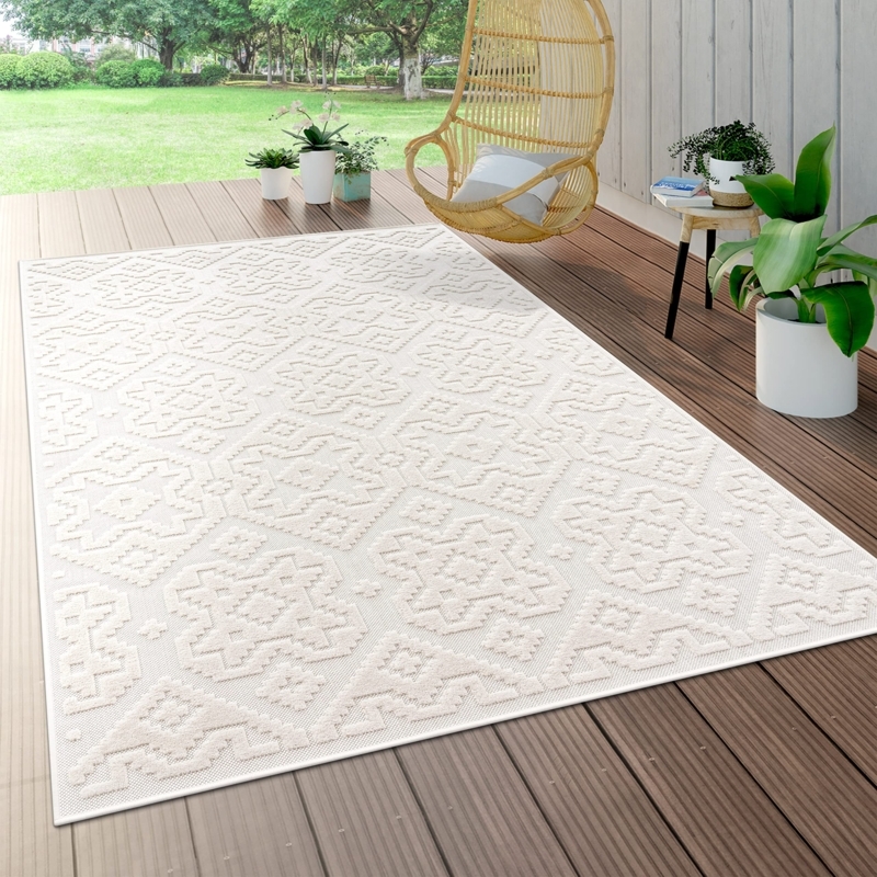 Area Rug: Carved Diamond Trellis Texture Boho Patio Decor