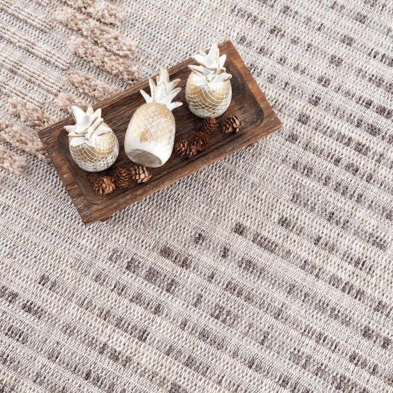 Area Rug Carved Geometric Pattern High-Low Ivory Rustic Boho