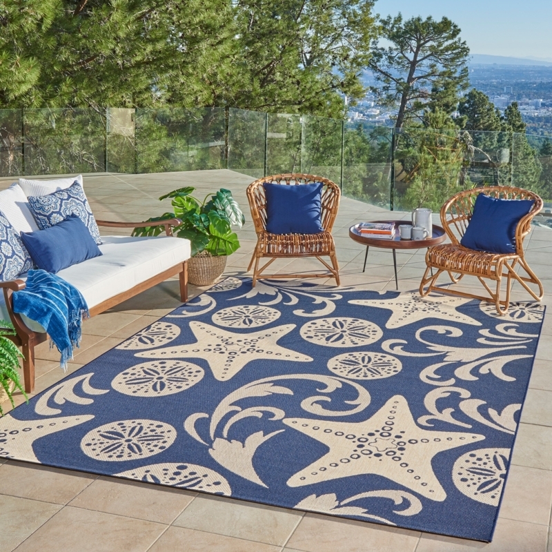 Area Rug Casual Nautical Anchor Pattern Flatweave Navy Low Profile Mat