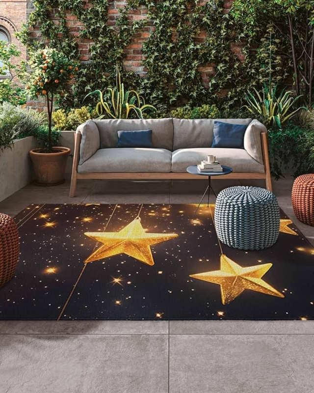 Area Rug Celestial Motif Black High Contrast Patio Decor Ideas