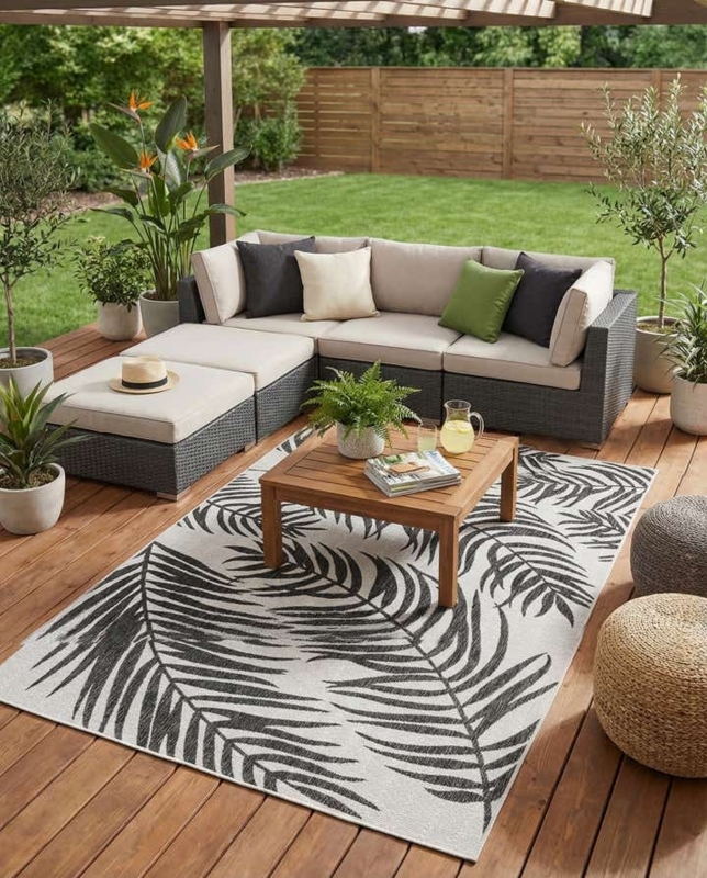 Area Rug Charcoal High Contrast Leaf Print Low Pile For Modern Living Room