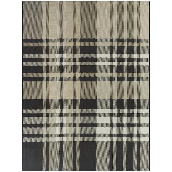 Area Rug Charcoal Plaid Windowpane Grid Pattern Transitional