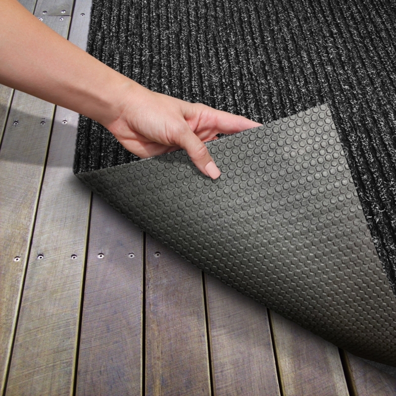Area Rug Charcoal Ribbed Texture Low Pile Heavy Duty