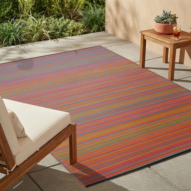Area Rug Cheerful Multicolor Striped Reversible Flatweave Coastal