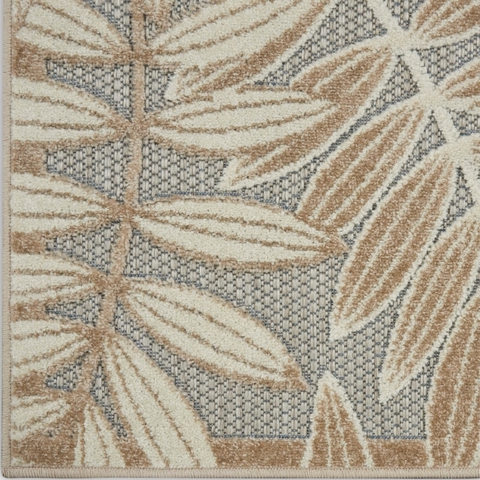 Area Rug Circular Shape High Low Pile Neutral Botanical Outdoor Rug