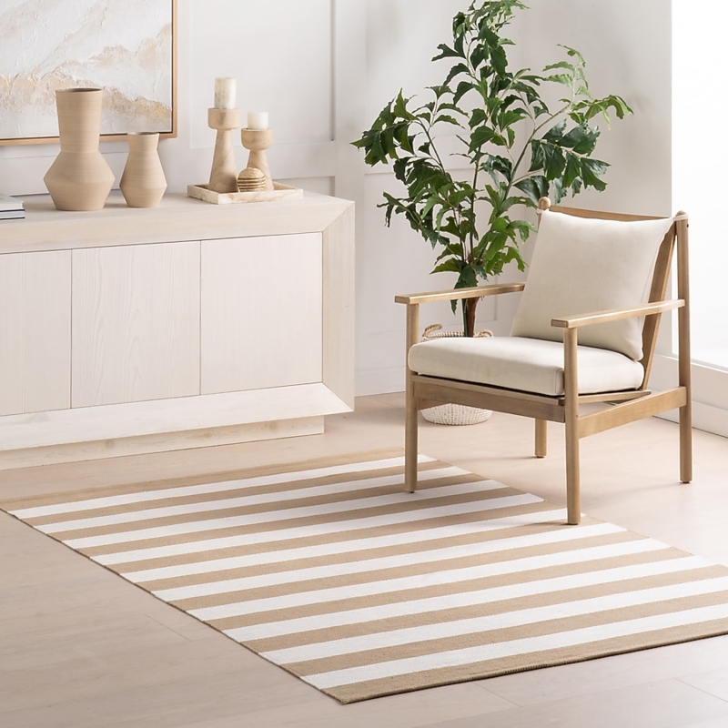 Area Rug Coastal Bold Stripes Handwoven Texture Nautical Deck