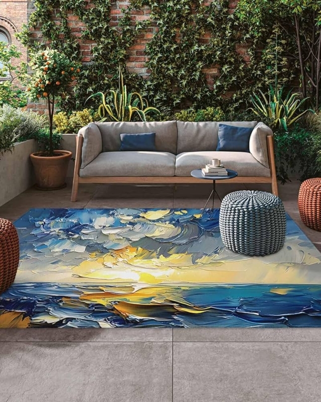 Area Rug Cobalt Ombre Oil Painting Aesthetic Bold Statement for Patio