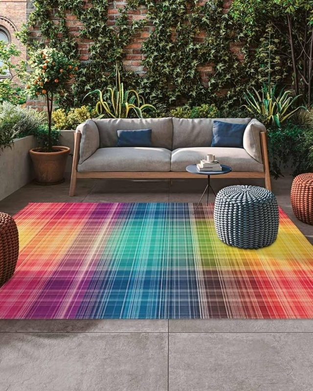 Area Rug Colorful Grid Pattern Abstract Geometry Vibrant Deck Lounge