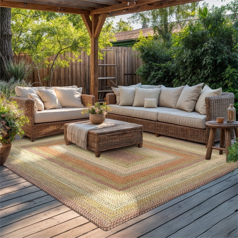 Area Rug Concentric Earth Tones Braided Construction, Rustic Braided Rug