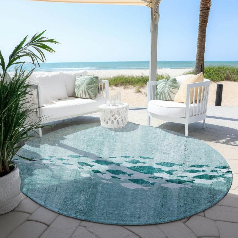Area Rug Contemporary Teal Geometric Lattice Chain Link Trellis Decor