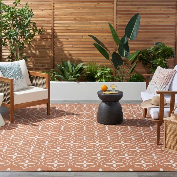 Area Rug: Copper Moroccan Trellis Outdoor Dining Rug