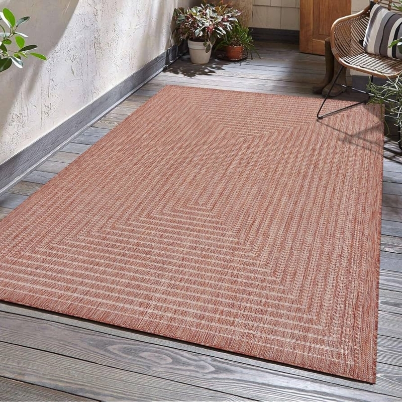 Area Rug: Copper Weiss Color, Linear Pattern, Weather Resistant.