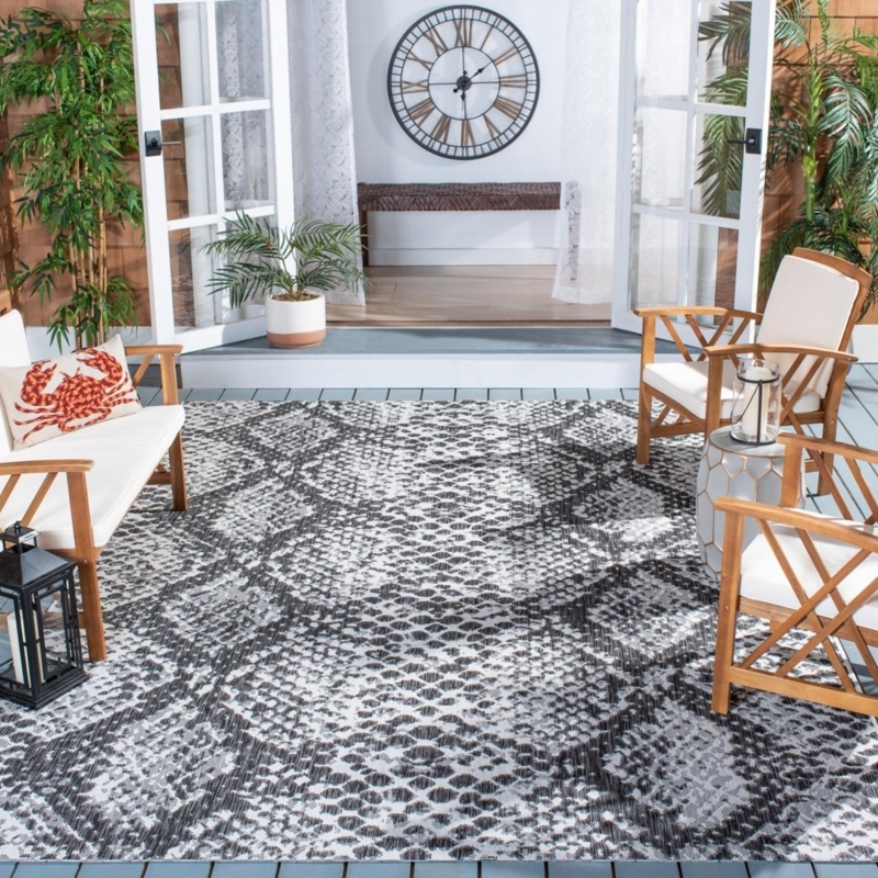 Area Rug Cream Geometric Border Flatweave Transitional Patio