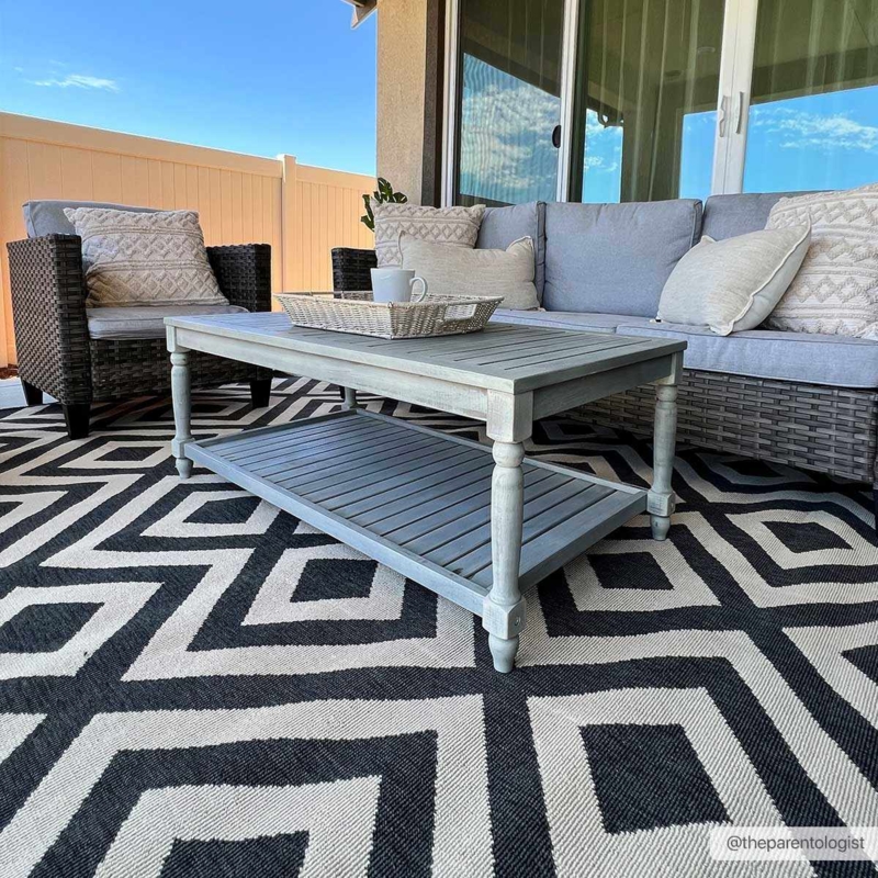 Area Rug Cream Navy Banded Border Flatweave Outdoor