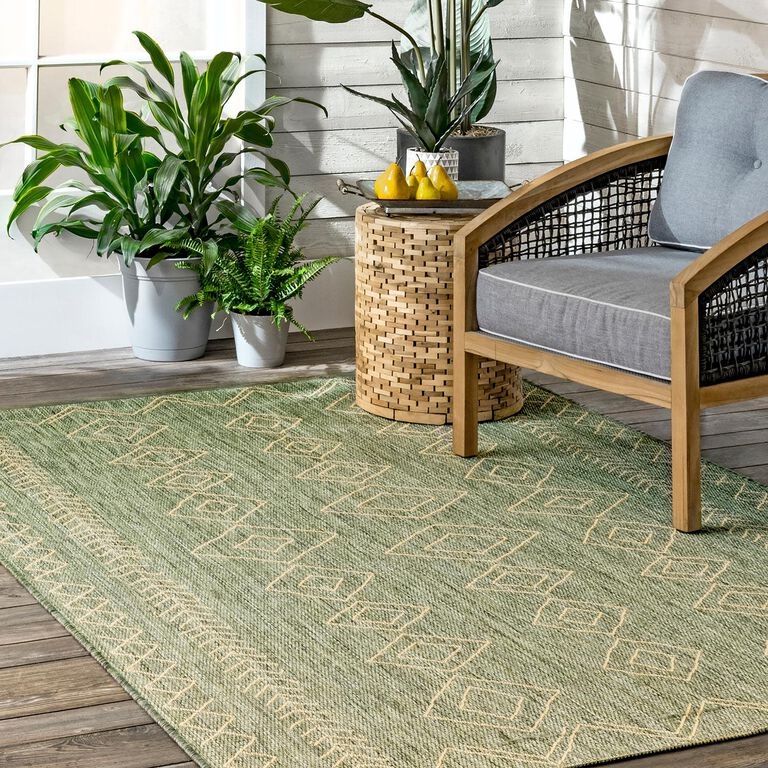 Area Rug: Diamond Lattice Geometric Flatweave, Ivory & Green