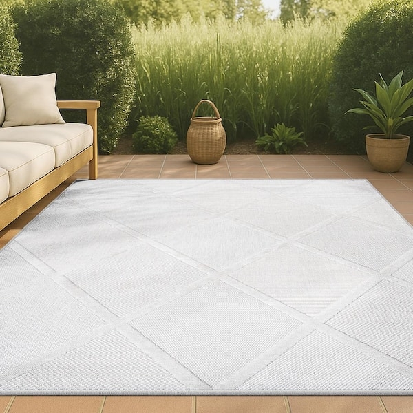 Area Rug Diamond Trellis Pattern Navy Blue Outdoor Patio Decor