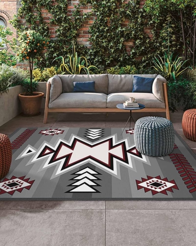 Area Rug Distressed Abstract Motif Gray Ochre Industrial Patio Decor