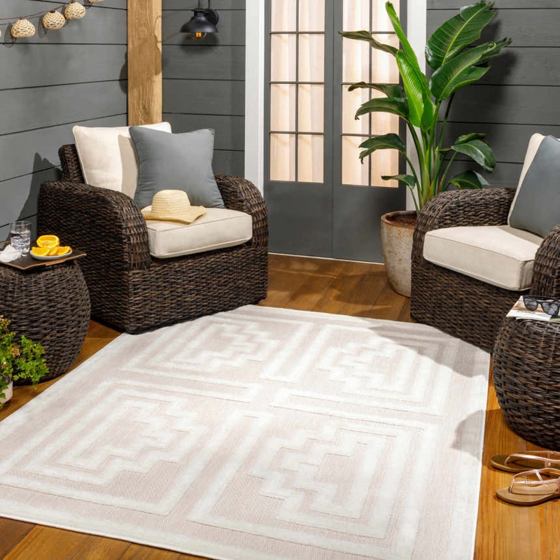 Area Rug: Distressed Cream Pattern on Outdoor Flatweave for Patio