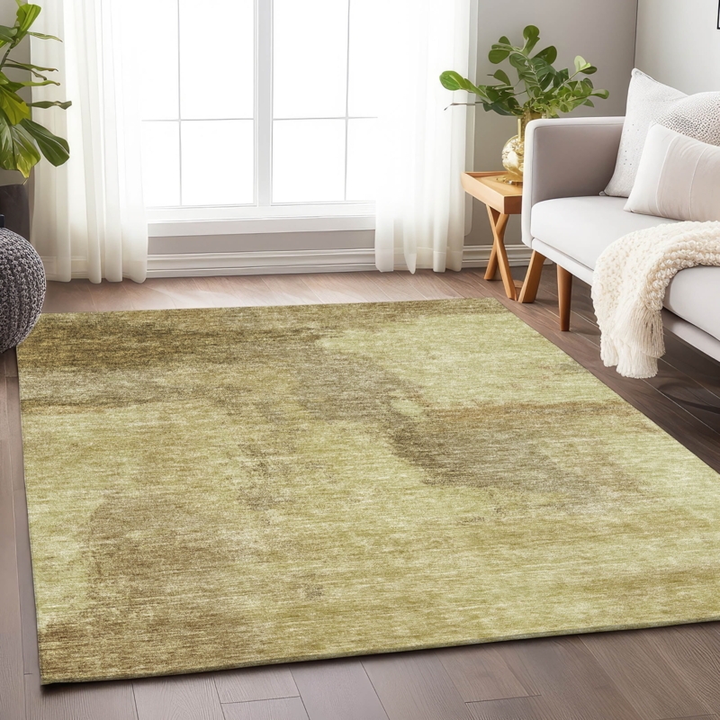 Area Rug: Distressed Geometric Motif, Washable Construction, Grey Brown