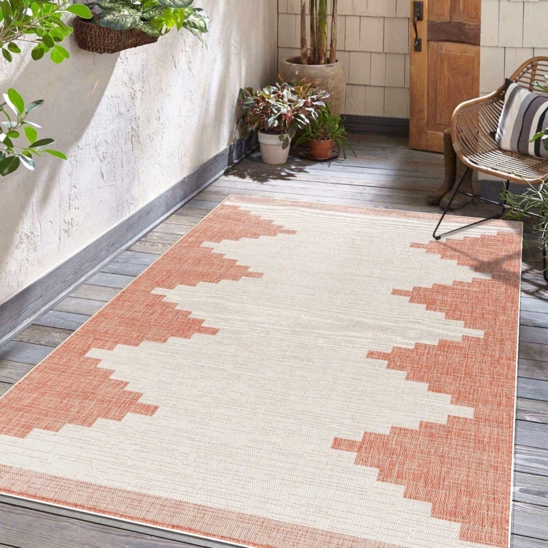 Area Rug Distressed Peach Terracotta Vintage Oriental