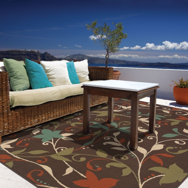 Area Rug Earthy Brown Botanical Print Large Scale Floral Motif