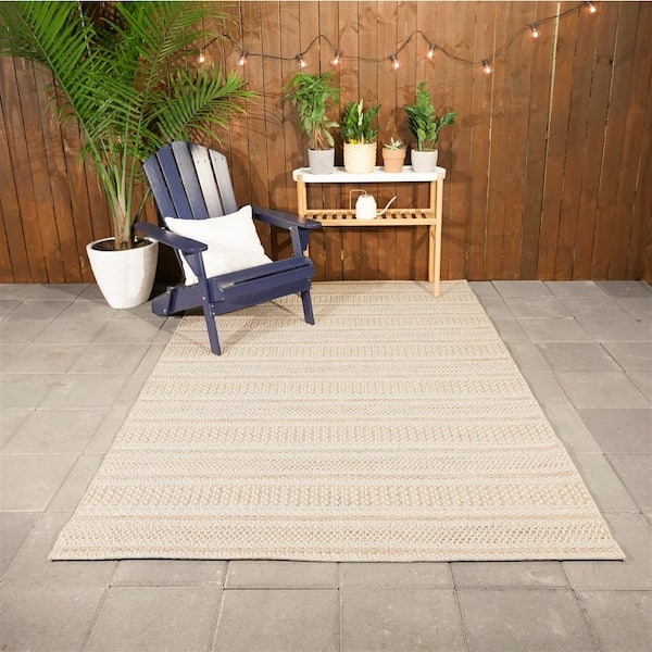 Area Rug: Earthy Olive Striped Outdoor Rug with Variable Widths