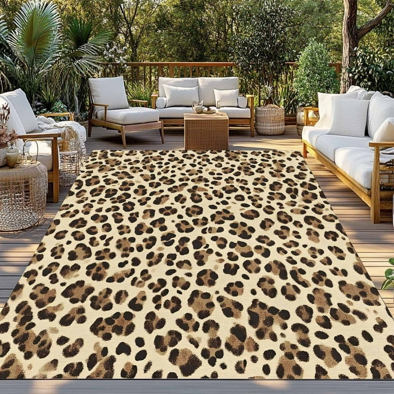 Area Rug Eclectic Brown Black Leopard Animal Print Pattern