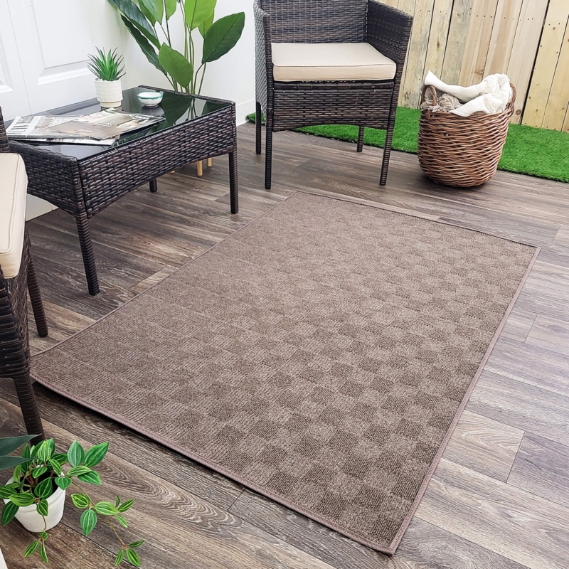 Area Rug Espresso Brown Patchwork Texture Indoor Outdoor Dining