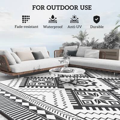 Area Rug Extra Large Rhombus Geometric Reversible Deck Decor 9x18