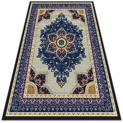Area Rug featuring Intricate Floral Border, Traditional Navy Blue Design