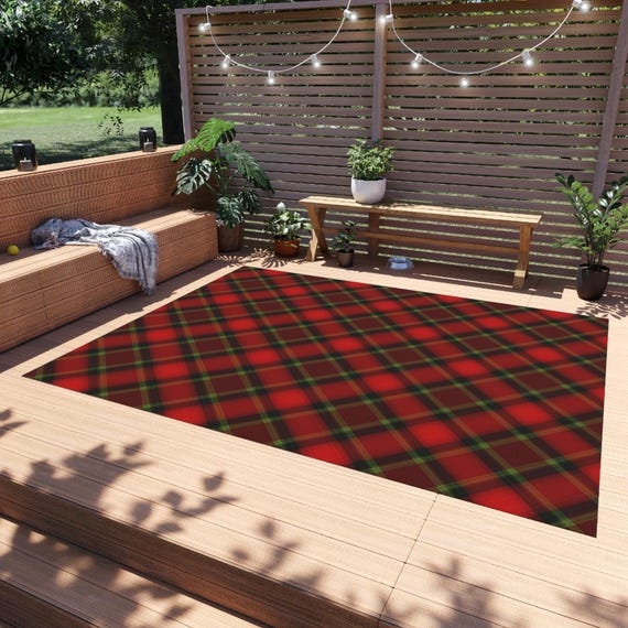 Area Rug Festive Plaid Tartan Pattern Holiday Porch Decor