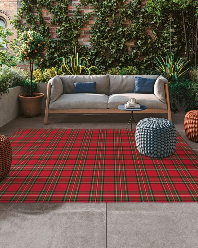 Area Rug Festive Red and Green Seasonal Buffalo Check Traditional