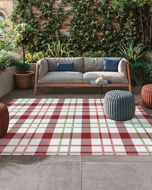 Area Rug Festive Tartan Plaid Red and Green Holiday Cottage