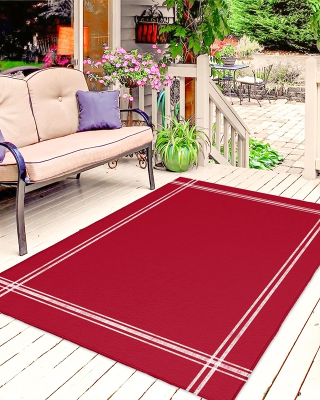 Area Rug Flatweave Construction Solid Color Vibrant Red Outdoor Area Rug